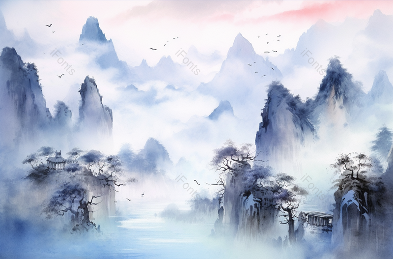 新中式山中风景水墨画,插画/手绘图,插画/手绘图库,插画/手绘图下载,插画/手绘